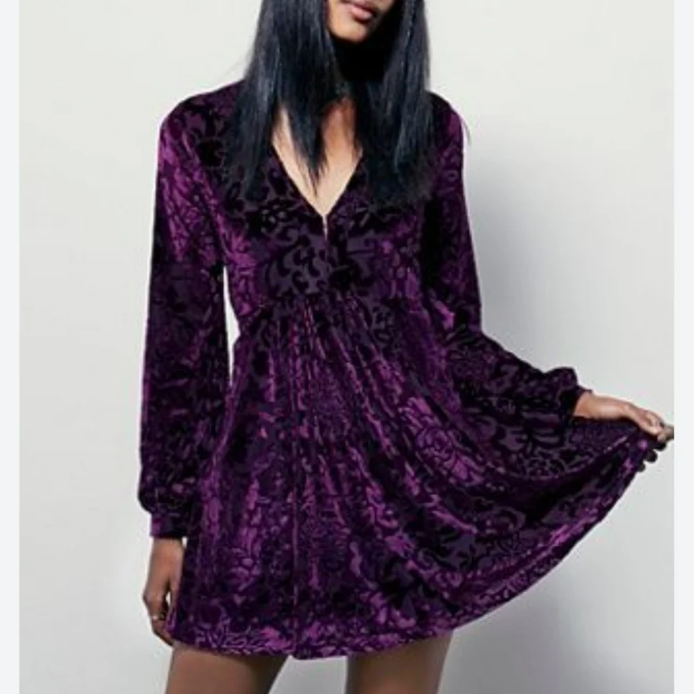 Free People All Night Long Velvet BurnoutDress Whimsigoth Boho Purple S NWOT - Picture 1 of 12